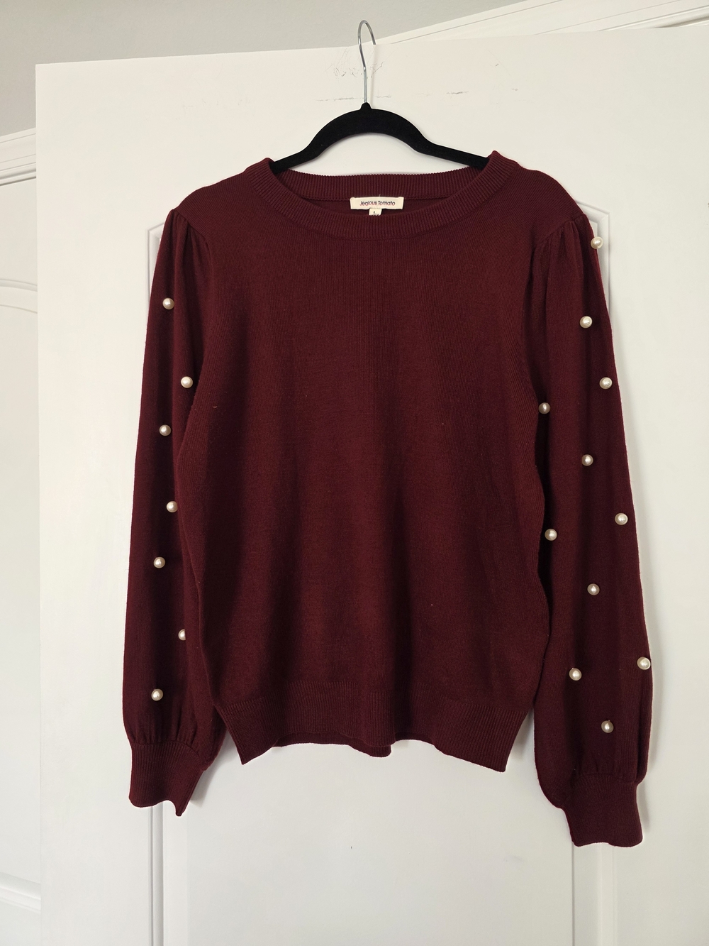 Jealous Tomato Burgundy Knit Top with Ribbed Neck